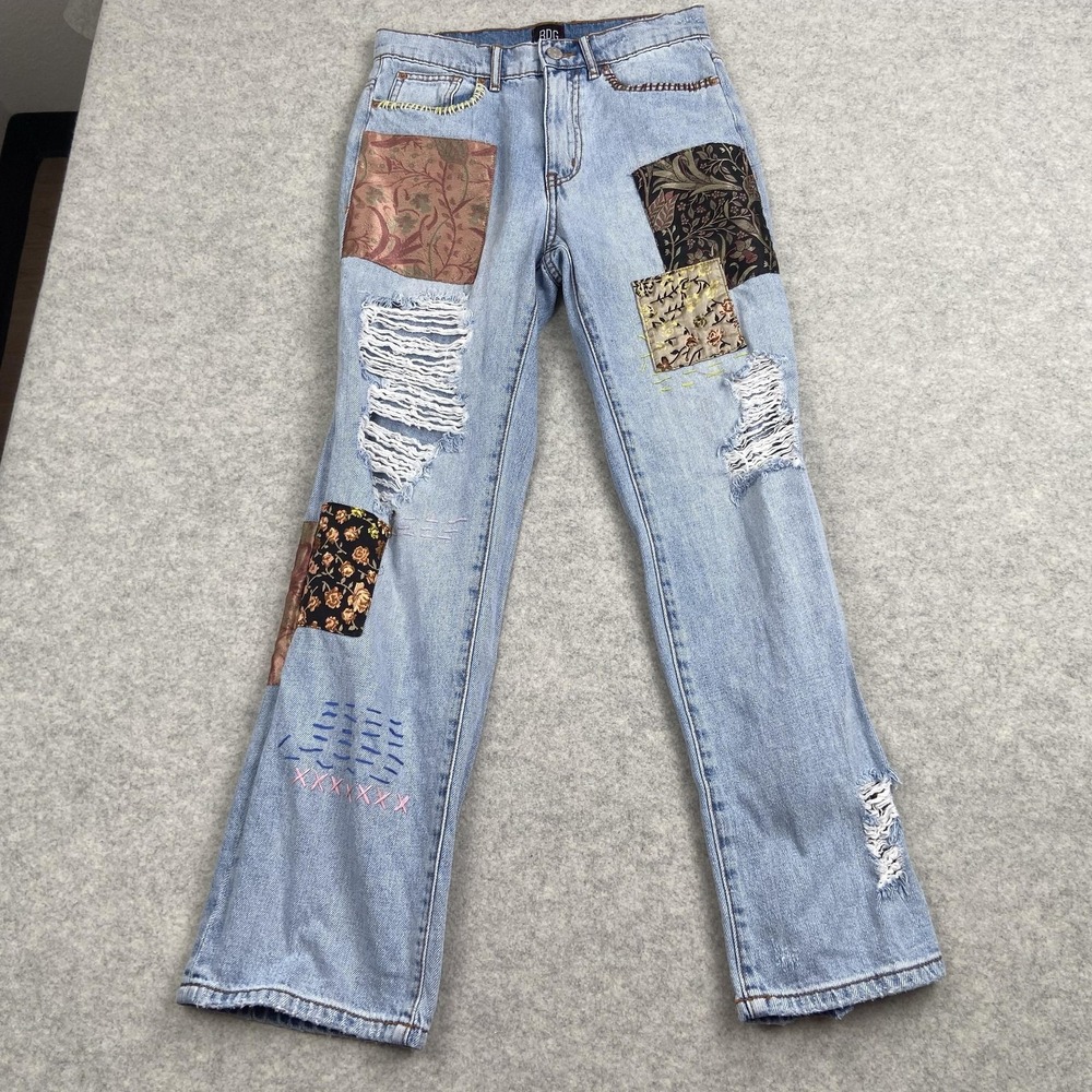 BDG Cowboy Jeans Womens 26 (27x27) Blue High Rise Straight Patchwork Boho Denim